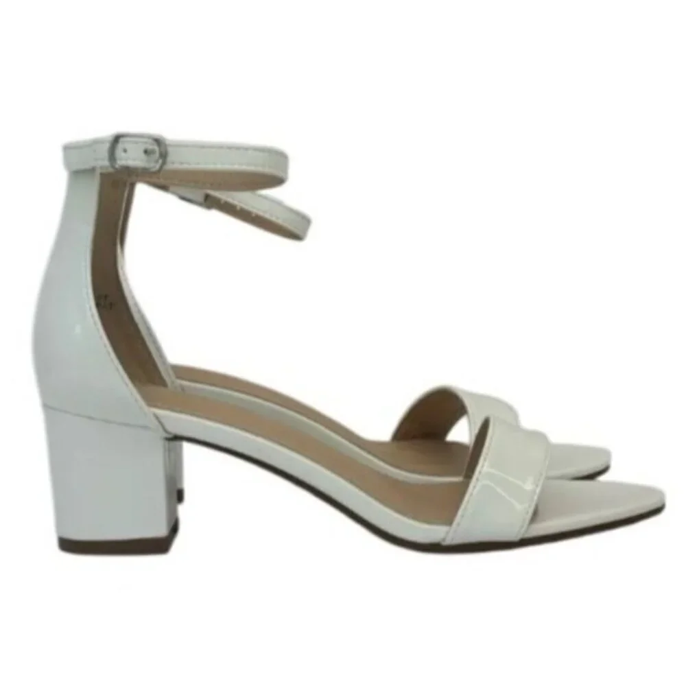 BELLA MARIE / Jean-07 / White / Block Sandals With Ankle Strap & Open Toe /Faux - Picture 1 of 7